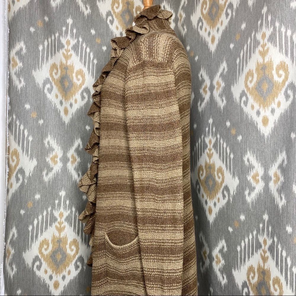 Ralph Lauren Olive Stripe Blanket Stitch Silk Hand Knit Ruffle CardiCoat - Picture 7 of 15